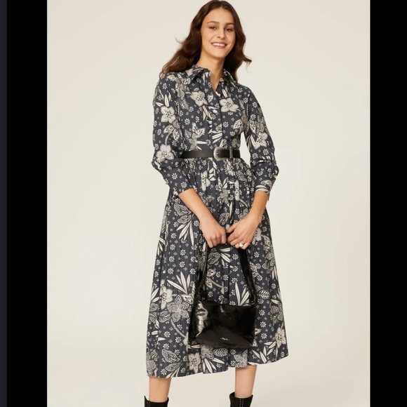 Hunter Bell Hattie Blue Floral Midi Long Sleeve Dress Sz M - Picture 1 of 10